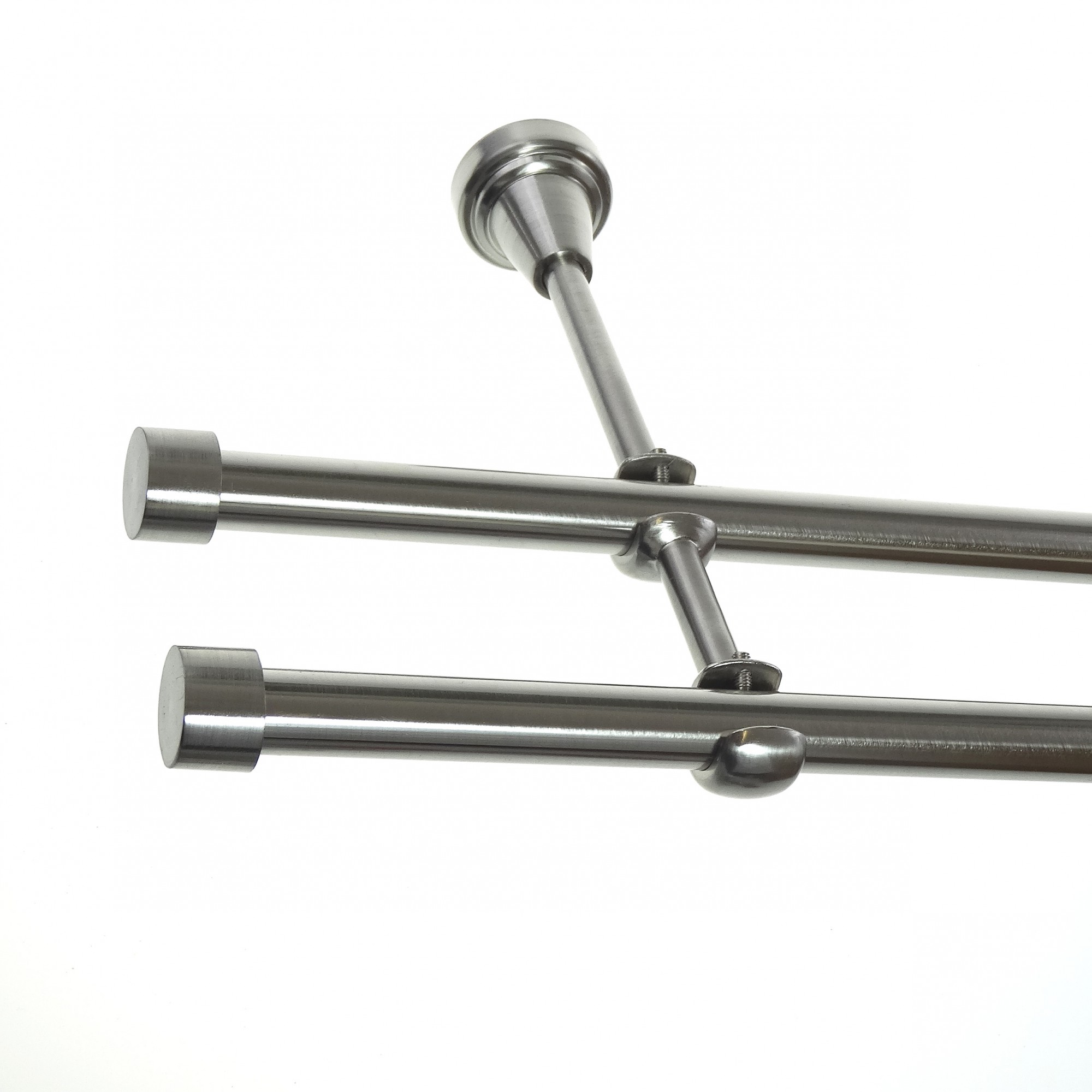 Gardinenstange Set Edelstahl Look Metall Ø 16mm zur Wandbefestigung 2-lauf Spitze Schräge, Länge wählbar H24 E16 E16
