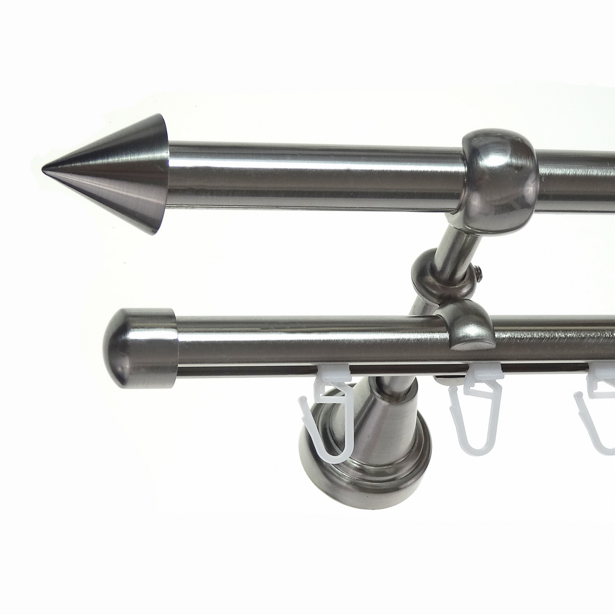 Rohr + Innenlauf Gardinenstange Edelstahl Look Ø 16mm zur Wandbefestigung 2-läufig Spitze, H14 E29 + B16I Länge wählbar