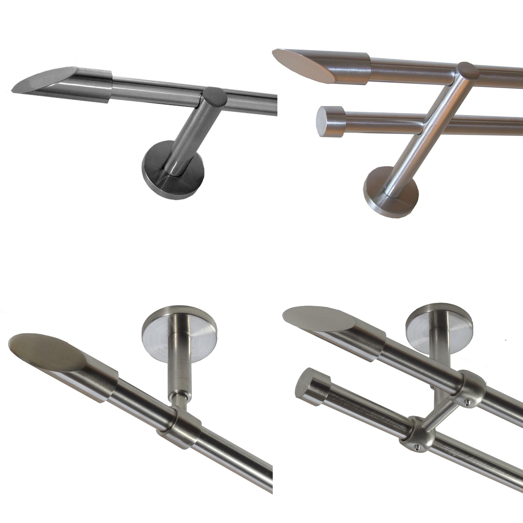 Gardinenstange mit Edelstahlrohr V2A 16mm Wandträger Deckenträger 1-läufig oder 2-läufig wählbar Modern Schräge E15 von Basit®
