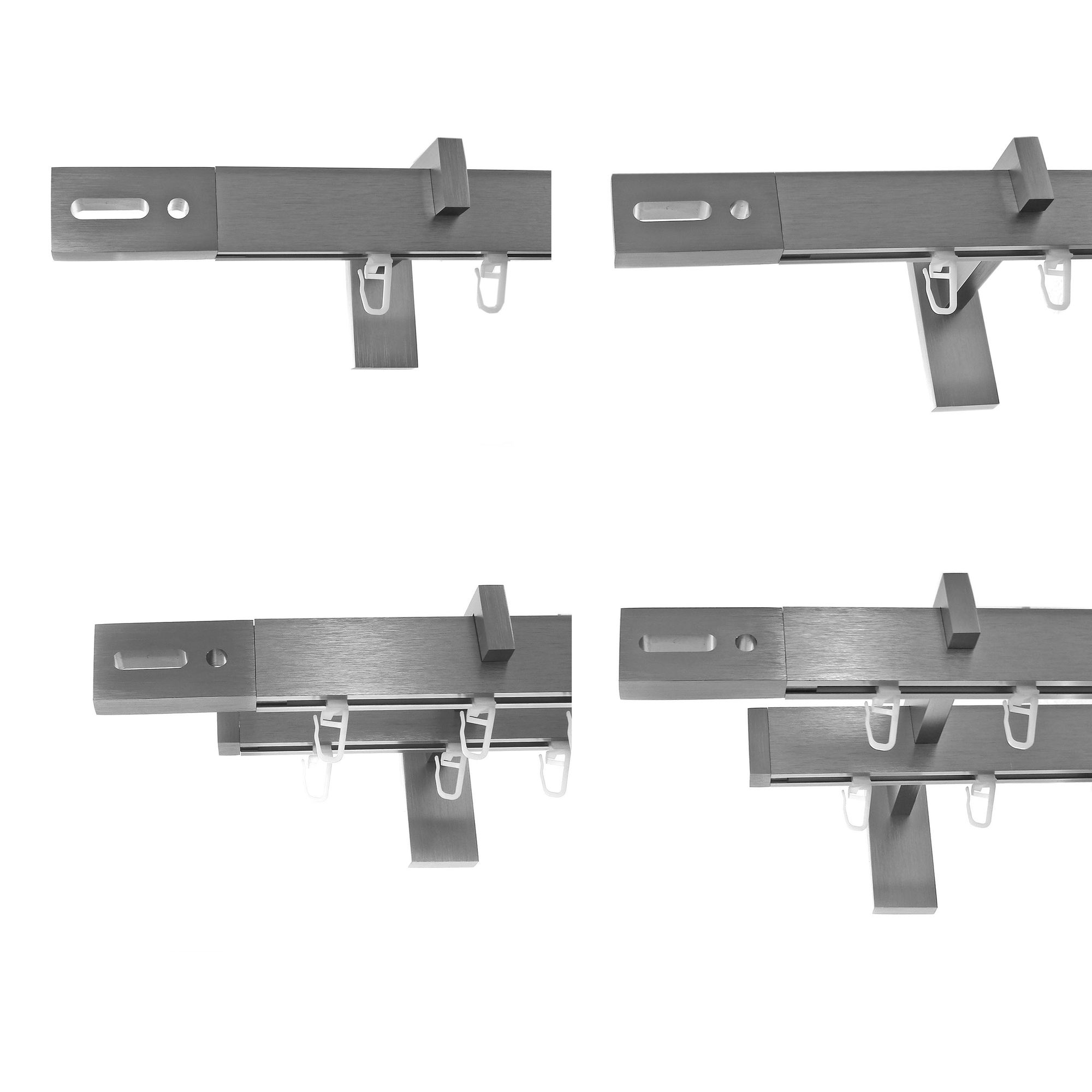 Innenlauf Gardinenstangen eckig Edelstahl Look kantiges Design 1-, 2- läufig E92