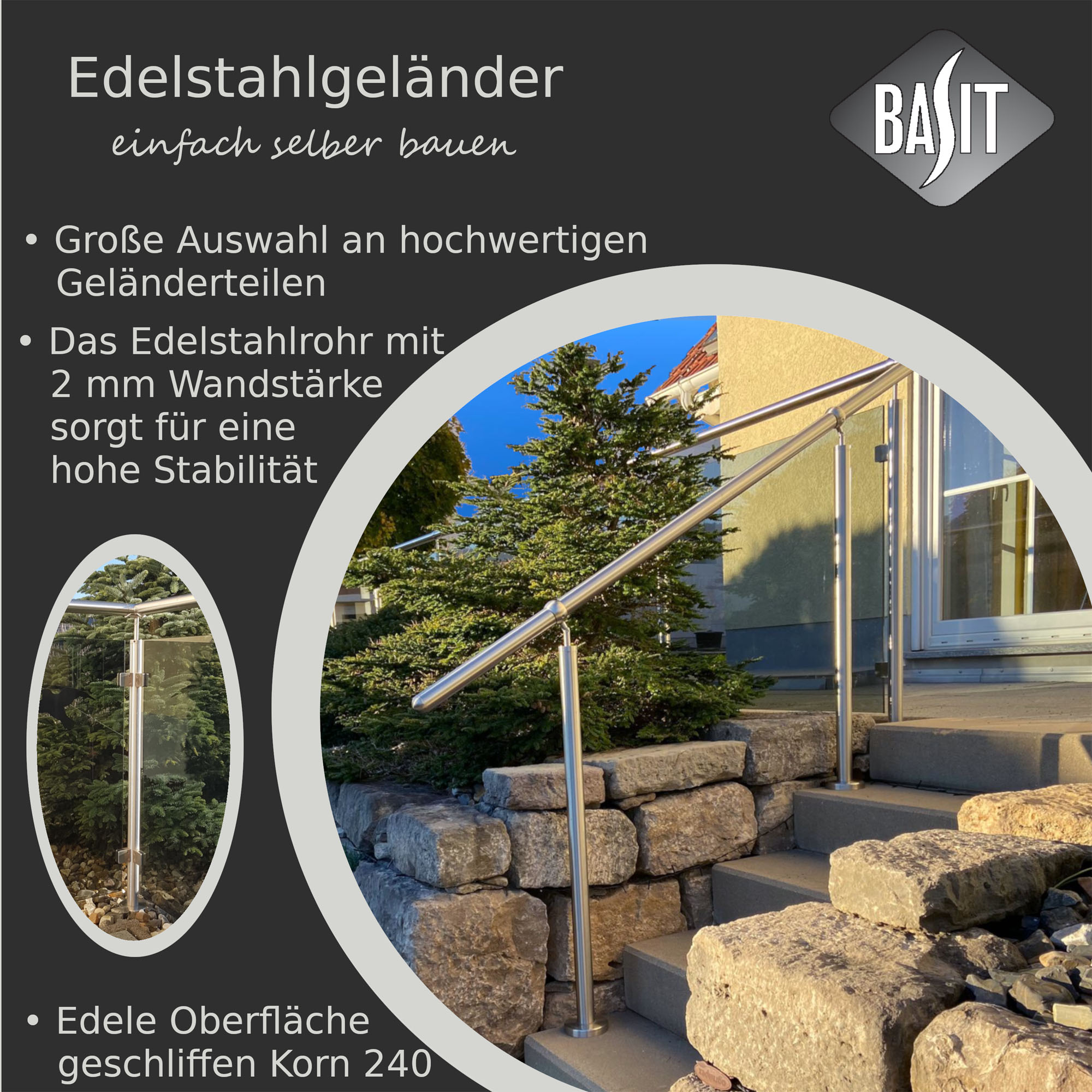 Rundrohr Edelstahlrohr Geländerrohr geschliffen Pfosten 21,3 33,7 42