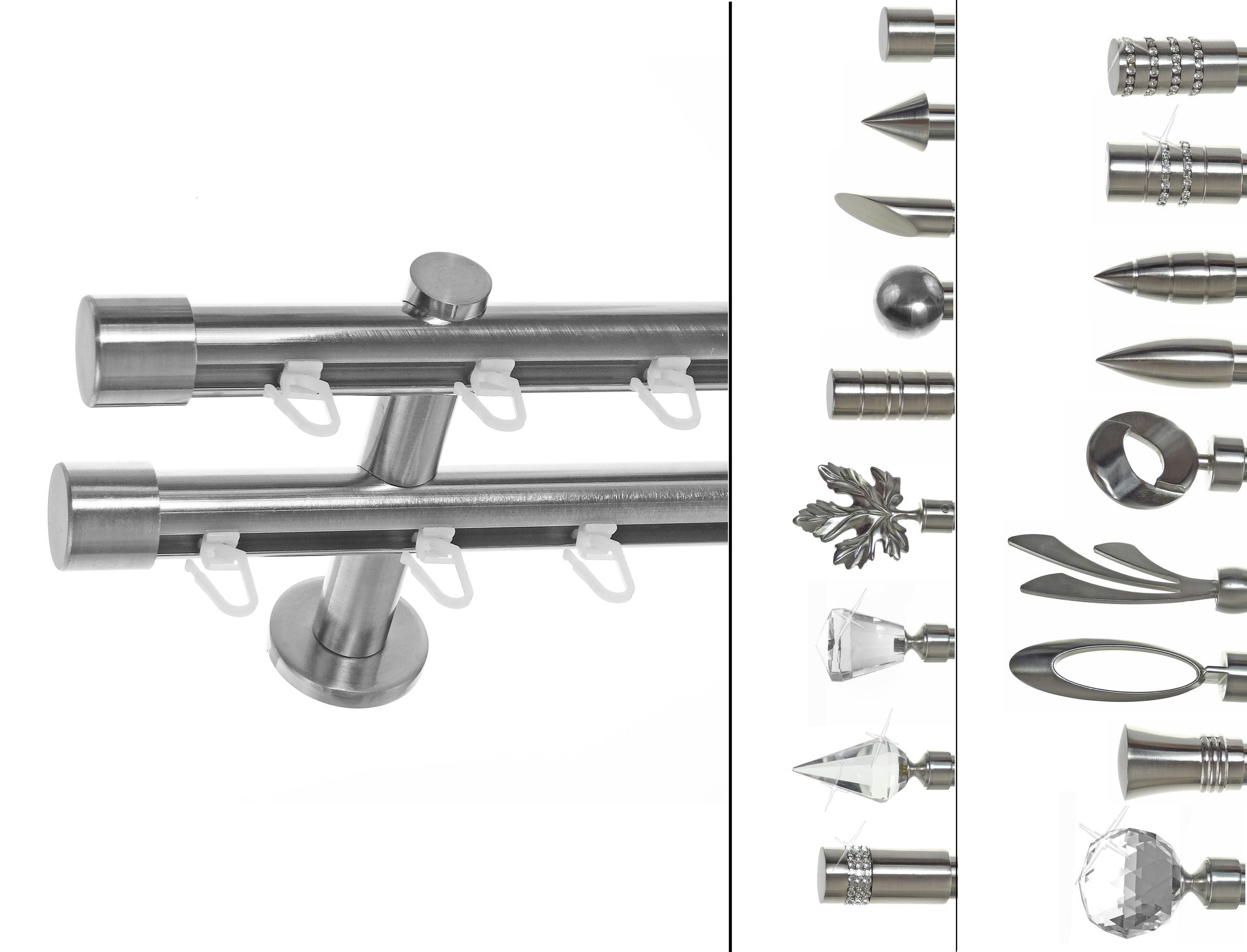 Innenlauf Gardinenstange 2 läufig Wandmontage Edelstahl look Ø20mm Träger H40
