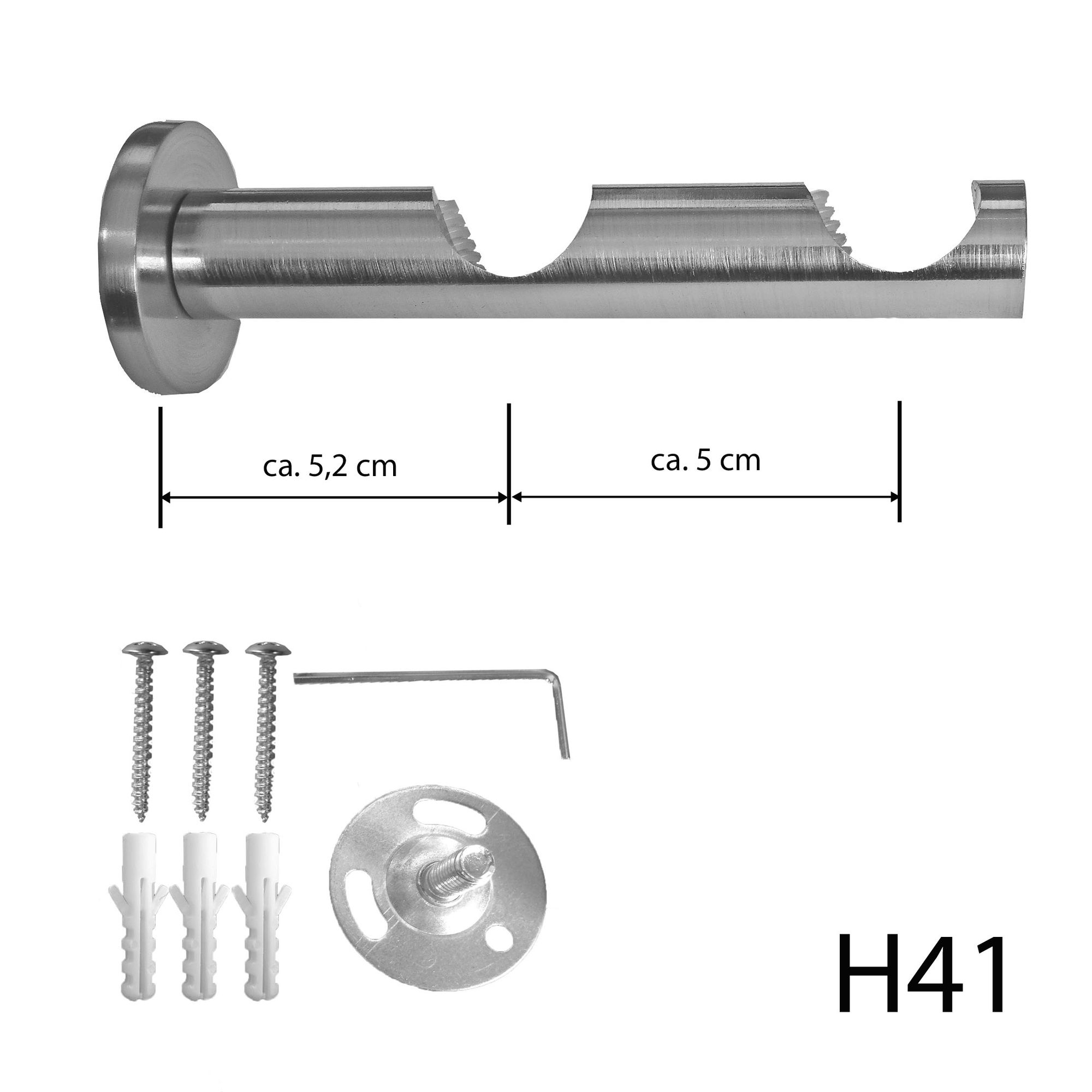 Gardinenstange mit Wandhalterung I Metall Edelstahl Look 2-läufig I Ø20mm I H41