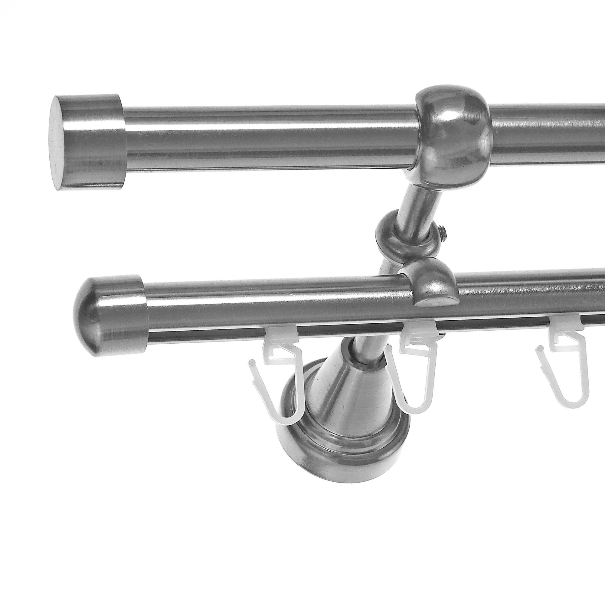 Rohr + Innenlauf Gardinenstange Edelstahl Look Ø 16mm Wandträger 2-läufig H14RI