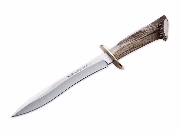 muela-hirschfaenger-chevreuil.jpg Muela Hirschfänger Chevreuil – Stahl Hirschkrone-Griff Vorderseite