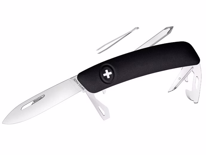 swiza-schweizer-messer-d04-stahl-440-klingensperre-schwarze-anti-rutsch.jpg SWIZA Schweizer Messer D04 Stahl 440 Klingensperre schwarze Anti-Rutsch-Griffschalen 11 Funktionen Vorderseite