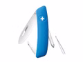 SWIZA Schweizer Messer JUNIOR D02  Stahl 440  Klingensperre  blaue Anti-Rutsch-Griffschalen  6 Funktionen Vorderseite