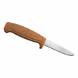 Mora Floating serrated knife  rostfrei  Klinge abgerundet  Teilsägezahnung  Korkgriff  orangefarbene Kunststoffscheide Vorderseite
