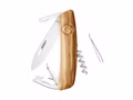 SWIZA Taschenmesser D03  Stahl 440  Klingensperre  Olivenholz-Griffschalen  11 Funktionen Vorderseite