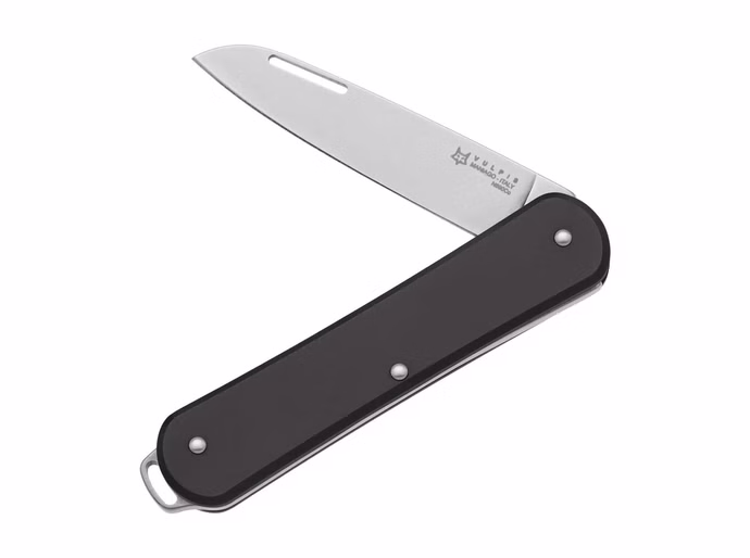 fox-knives-vulpis-130-aluminum-black.jpg Fox Knives Vulpis 130 Aluminum Black – N690 Aluminium-Griff Schwarz Vorderseite
