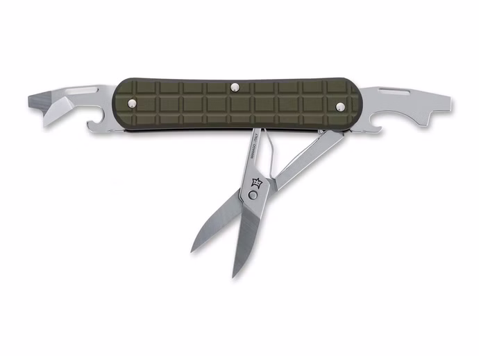 fox-knives-vulpis-130-f3-grenade-pattern-aluminum-green.jpg Fox Knives Vulpis 130-F3 Grenade Pattern Aluminum Green – 420 Aluminium-Griff Grün Vorderseite