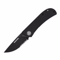 Eikonic FAIRWIND Einhandmesser  schwarz  Teilsägezahnung 10000044 – D2  G-10-Griff  schwarz Vorderseite