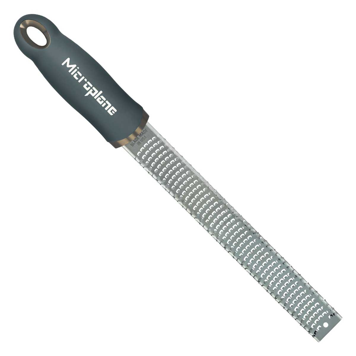 Microplane Zester Küchenreibe in Anthrazit-Grau für Zitrusfrüchte, Parmesan, Ingwer, Schokolade & Muskatnuss mit feiner Edelstahlklinge - Made in USA