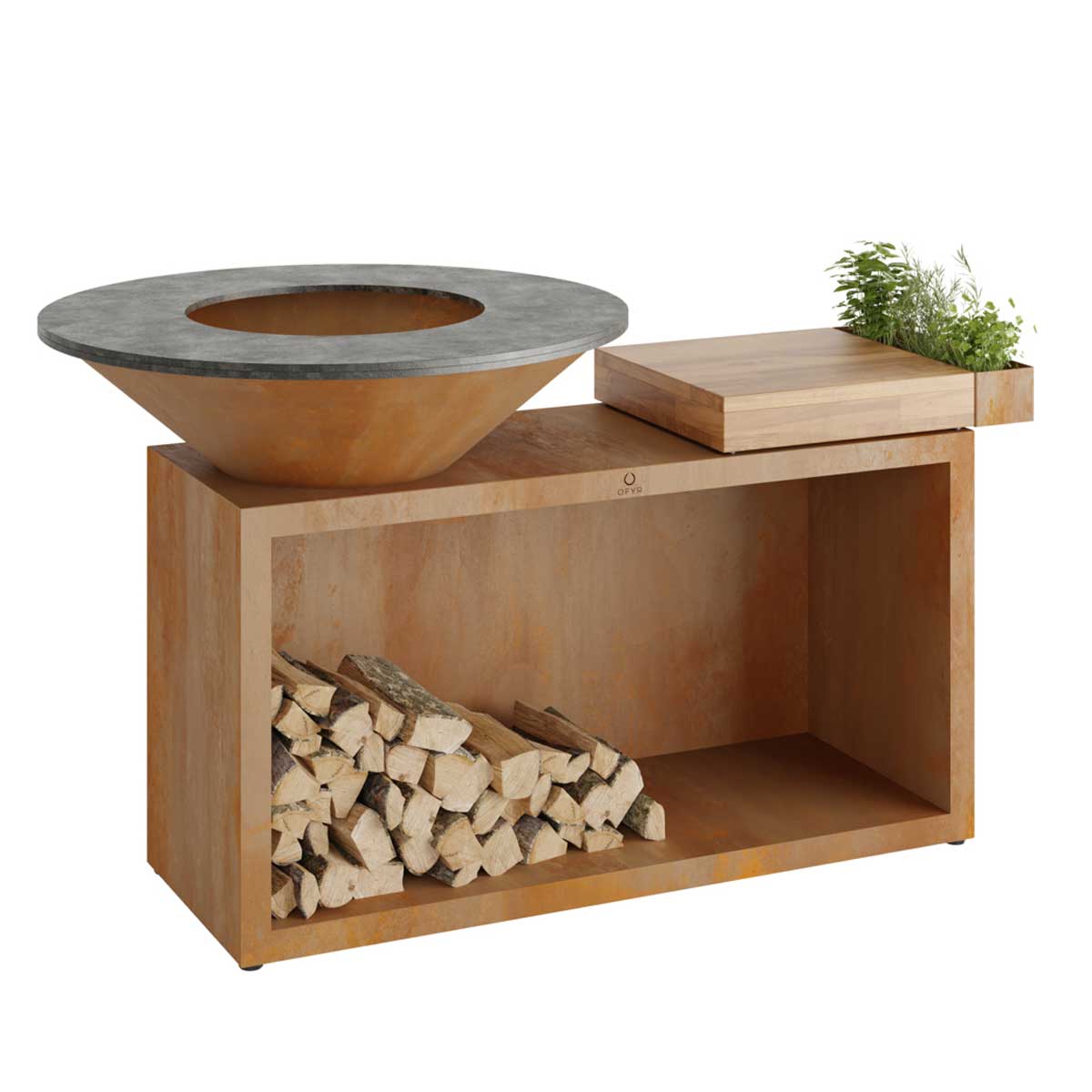 OFYR Feuerplatte 100 | Corten Island+ | Teakholz