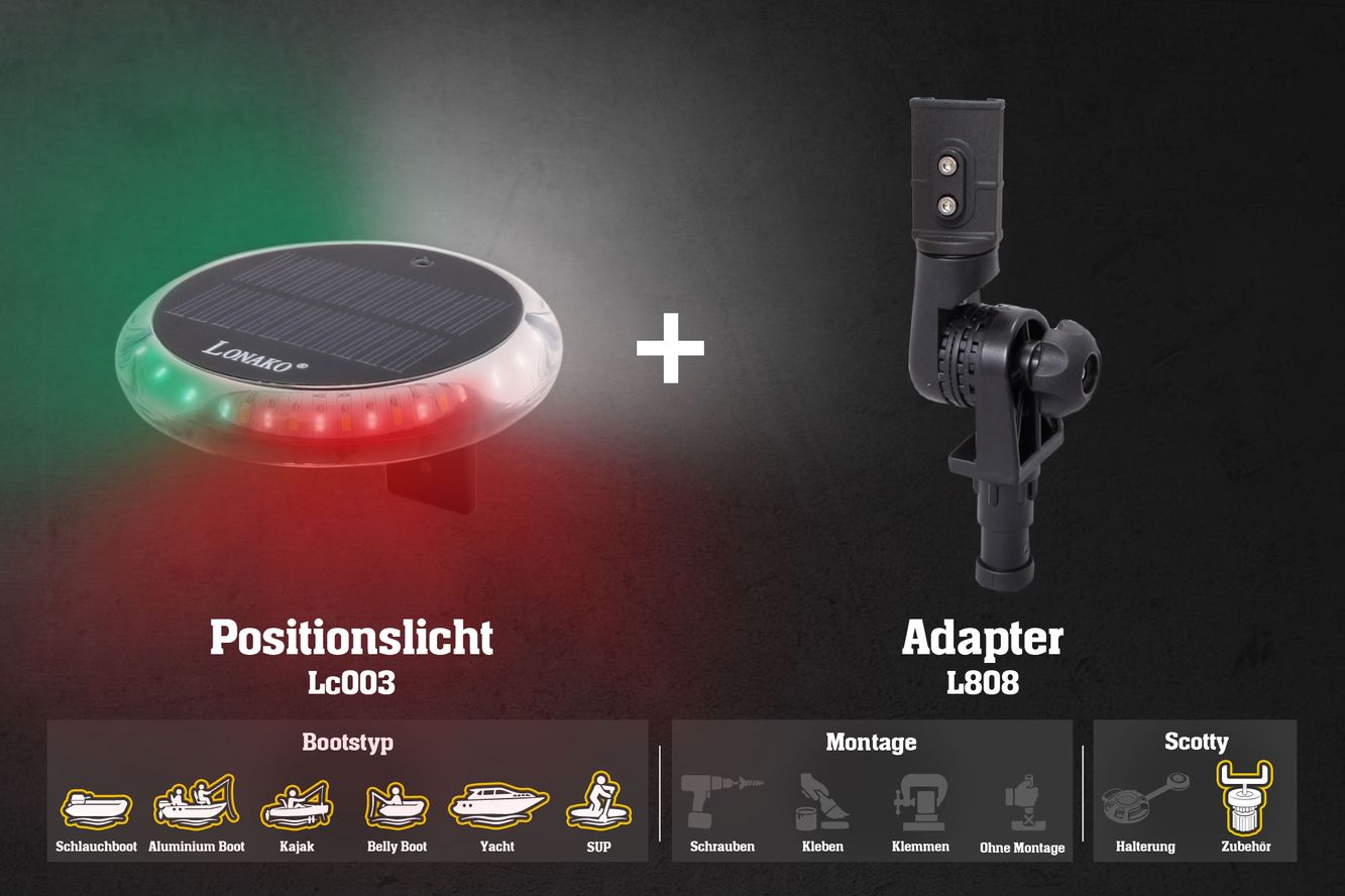 Set] Set: LED Positionslampe Akku 3 Farben + Adapter rotier & neigbar + Scotty Gelenk