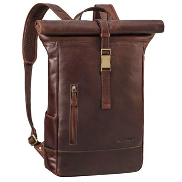 "Harriet" Rolltop Rucksack mit Laptop-Fach 15.6 - 17 Zoll Damen Herren Rucksack Rolltop Echtleder