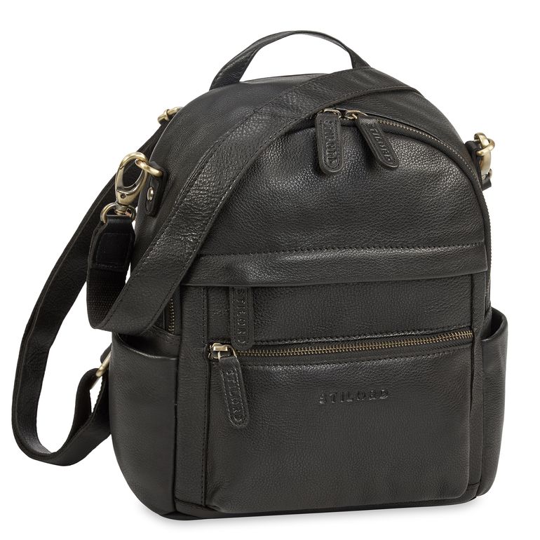 Kleine 2-in-1 Leder Rucksack-Tasche Schwarz für Damen Kleine 2-in-1 Leder Rucksack-Tasche Schwarz für Damen
