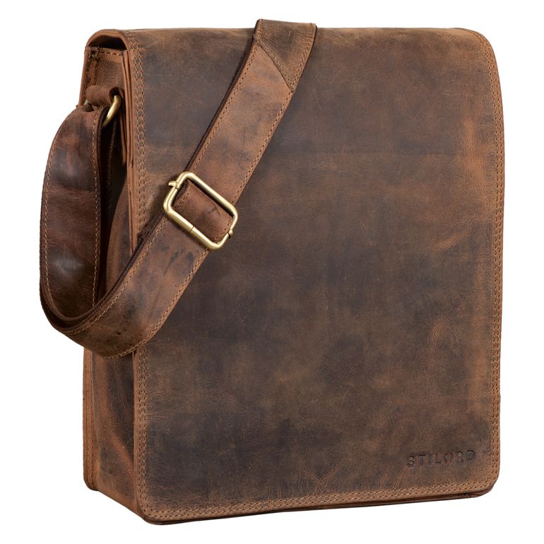 "Lars" Herren Vintage Umhängetasche Leder mittel-groß Hochformat 