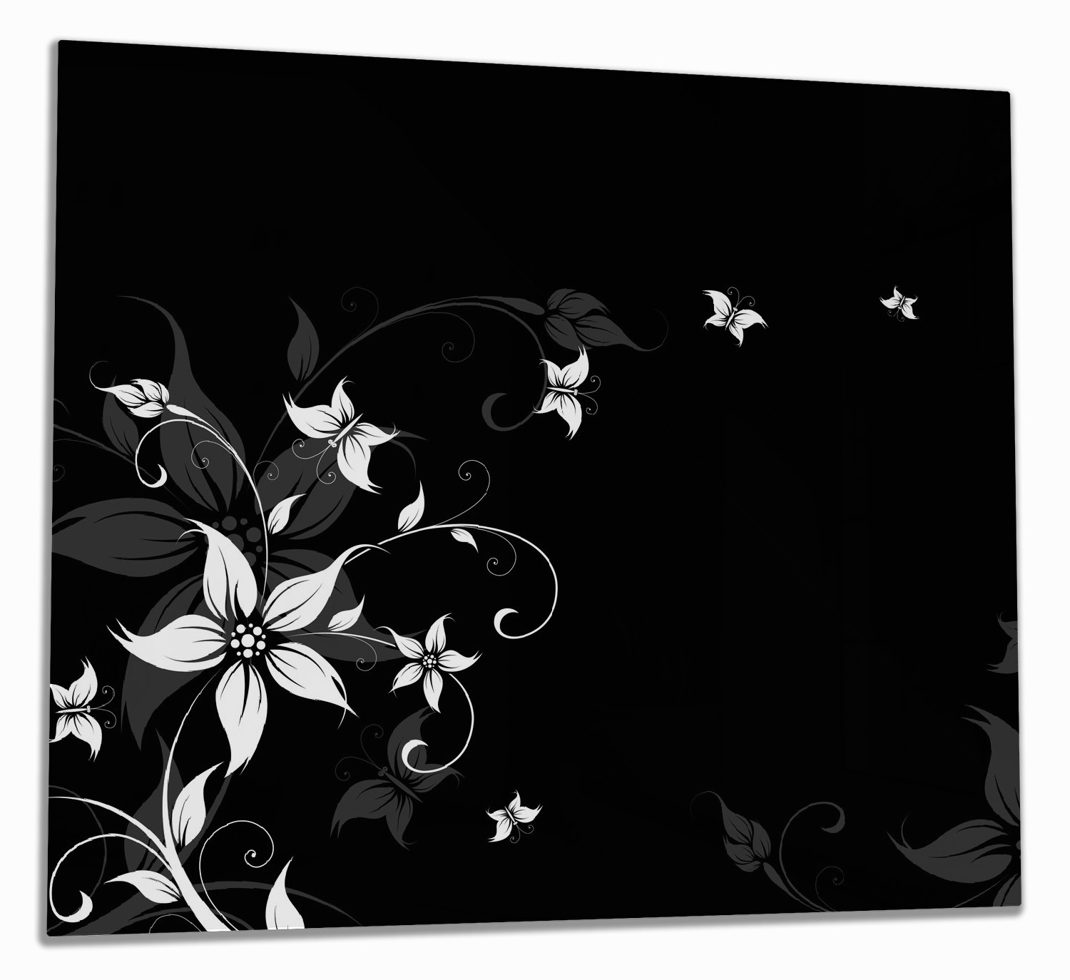 Herdabdeckplatte Blumenranke in Schwarz-Weiß