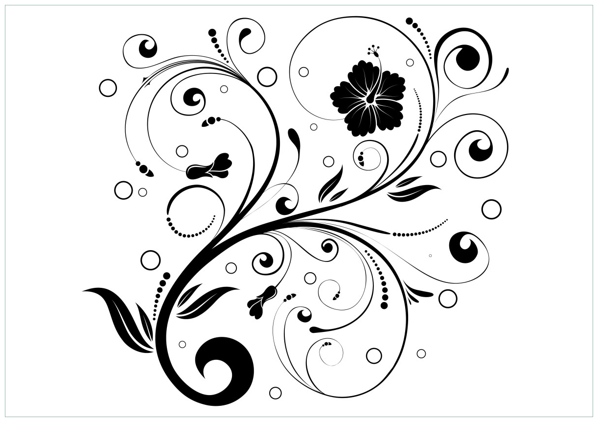 Selbstklebendes Poster Schnörkelmuster in schwarz weiß mit Blumen und Kreisen
