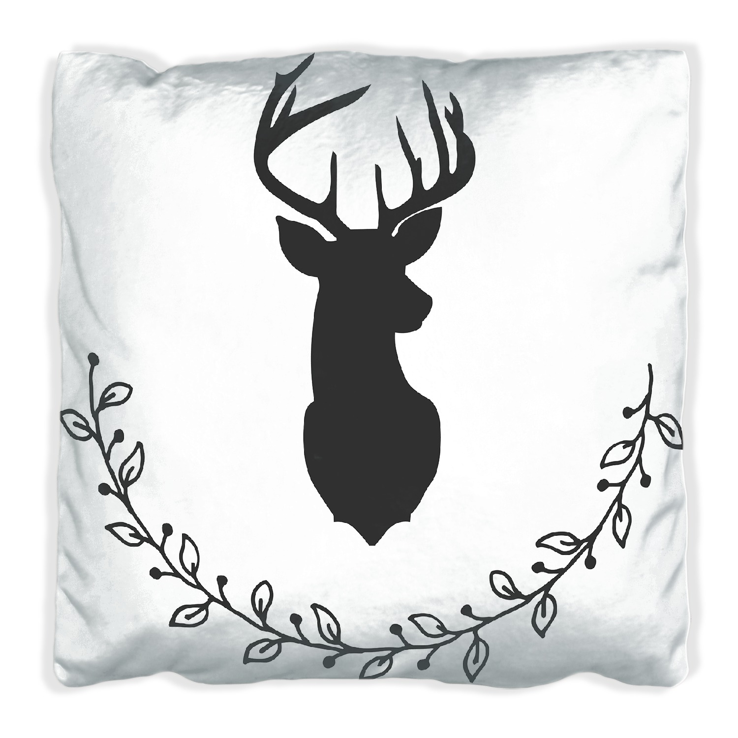 Kissen Schwarze Hirsch Silhouette mit Zweigen - schwarz weiß