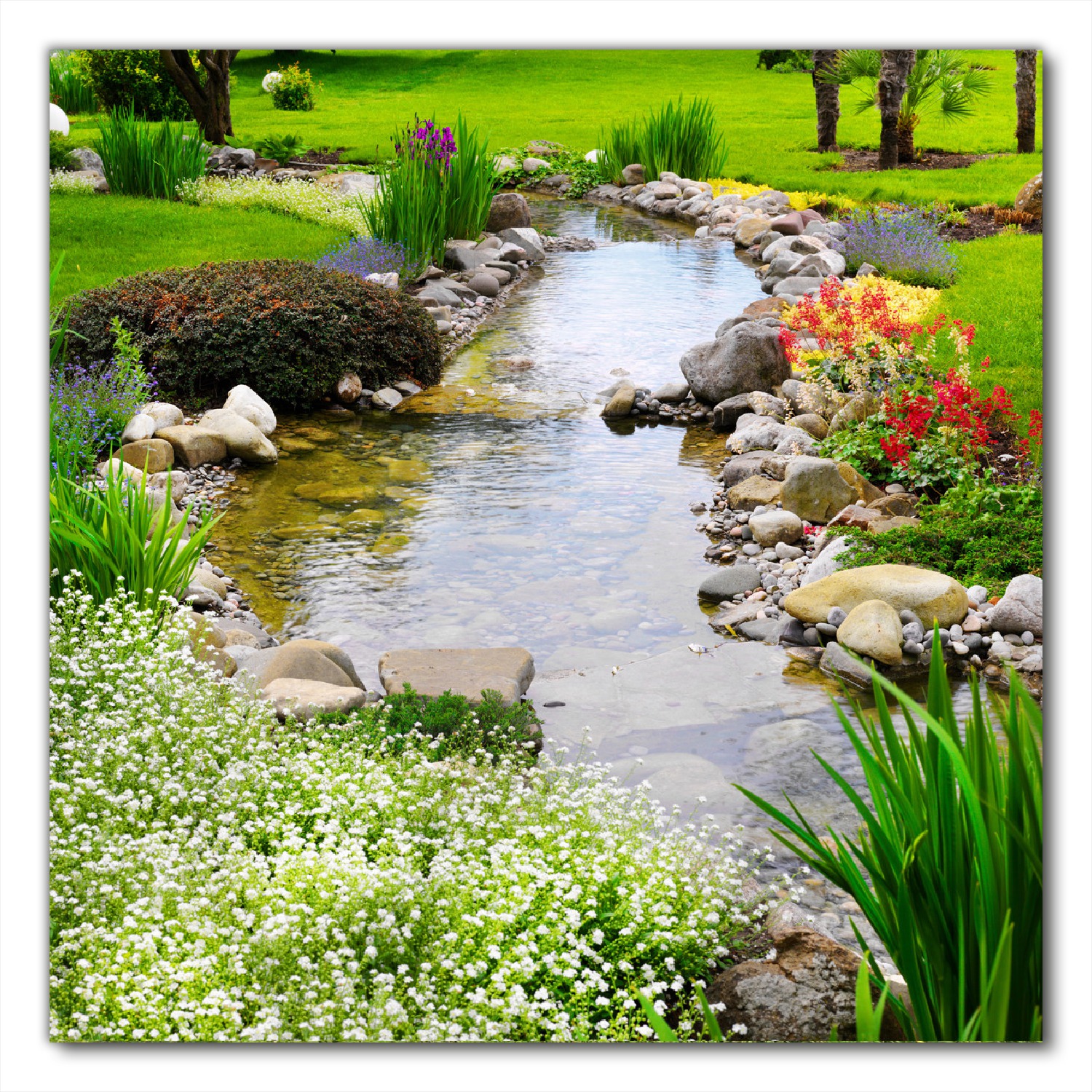 Selbstklebende Möbelfolie Blumen am Teich