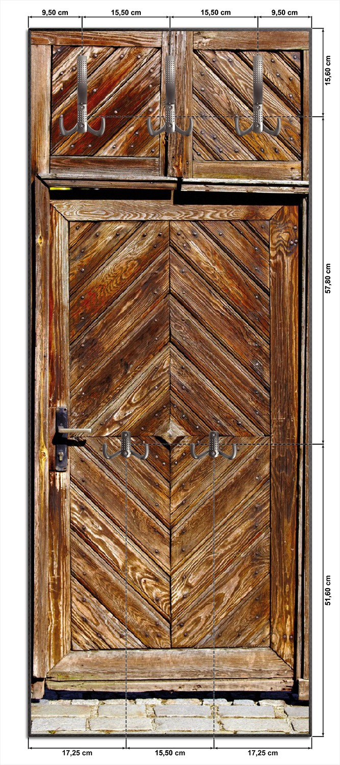 Wandgarderobe aus Holz Alte Holztür mit diagonalem Muster
