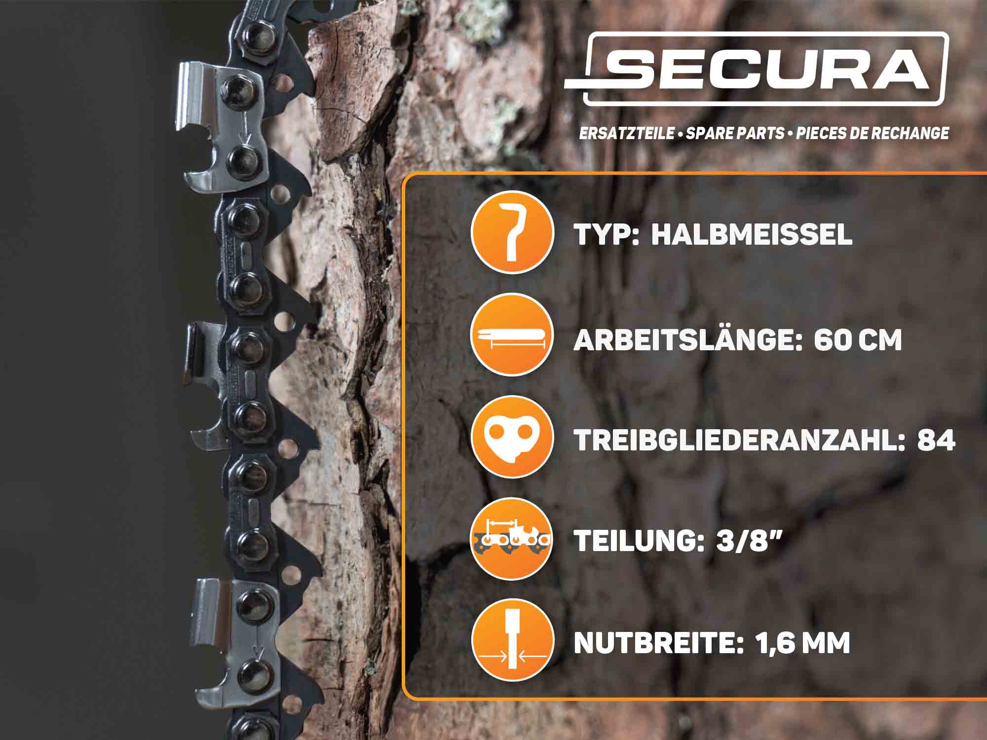 SECURA 4x Sägekette 60cm 3/8' 84 1,6mm kompatibel mit Stihl MS 500i 661 C-M E220 E250 SECURA 4x Sägekette 60cm 3/8' 84 1,6mm kompatibel mit Stihl MS 500i 661 C-M E220 E250
