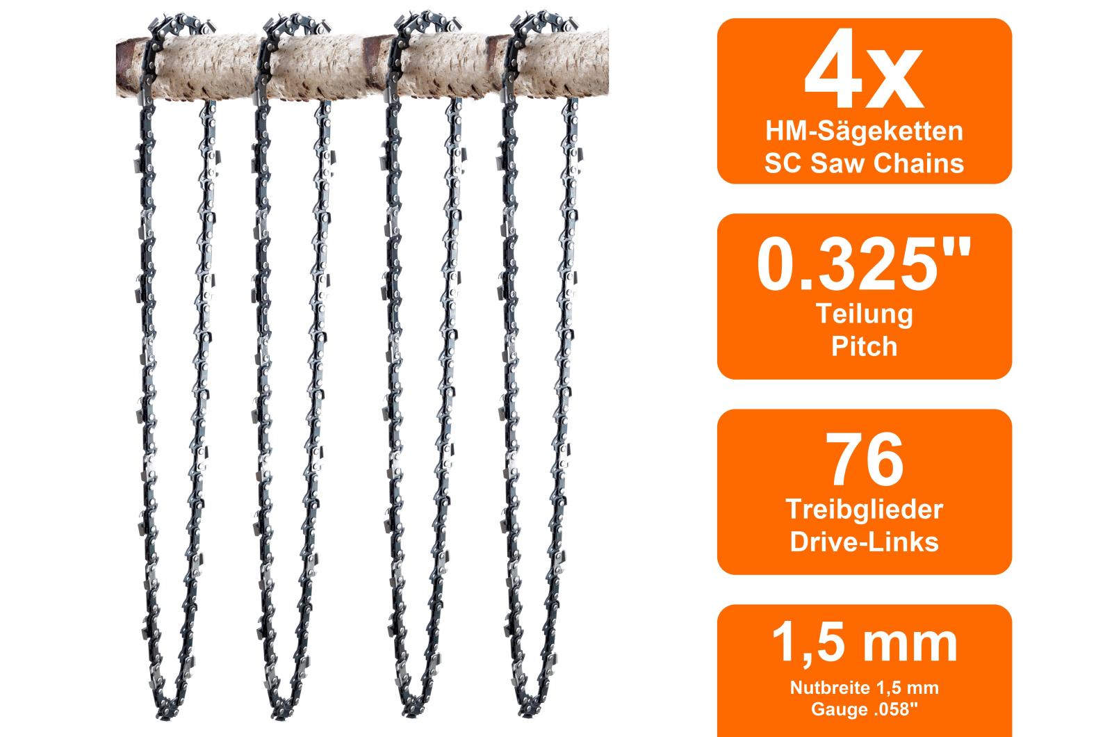 3 Sägeketten .325 1,5 mm 76 TG - 50 cm, langlebig 3 Sägeketten .325 1,5 mm 76 TG - 50 cm, langlebig