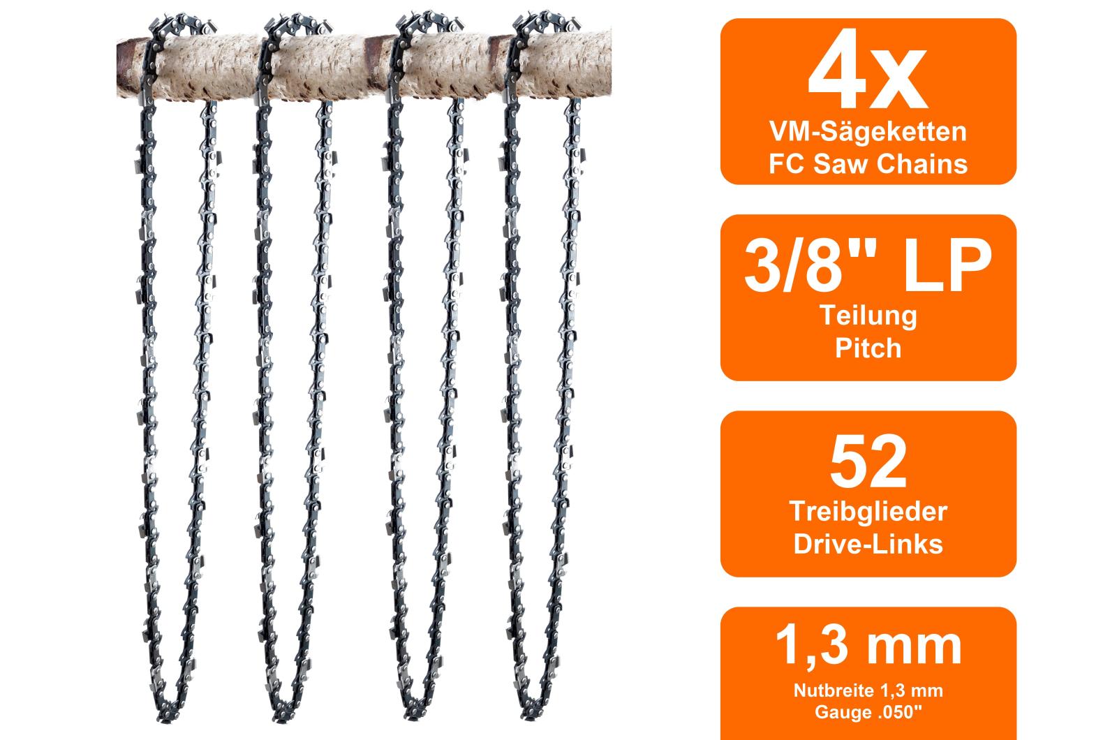 40cm 1,3mm 3/8 57 TG Schwert + 4 Ketten kompatibel mit Makita DUC 353 DUC353 Z Sägekette