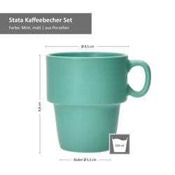 06-11801-Arte-Regal-Vessia-Stata-Kaffeebecher-mit-Staender-mint-Bemassung.jpg 6er Set Kaffeebecher mit Ständer Stata Vessia Mint Porzellan - 11801 _Bild_5