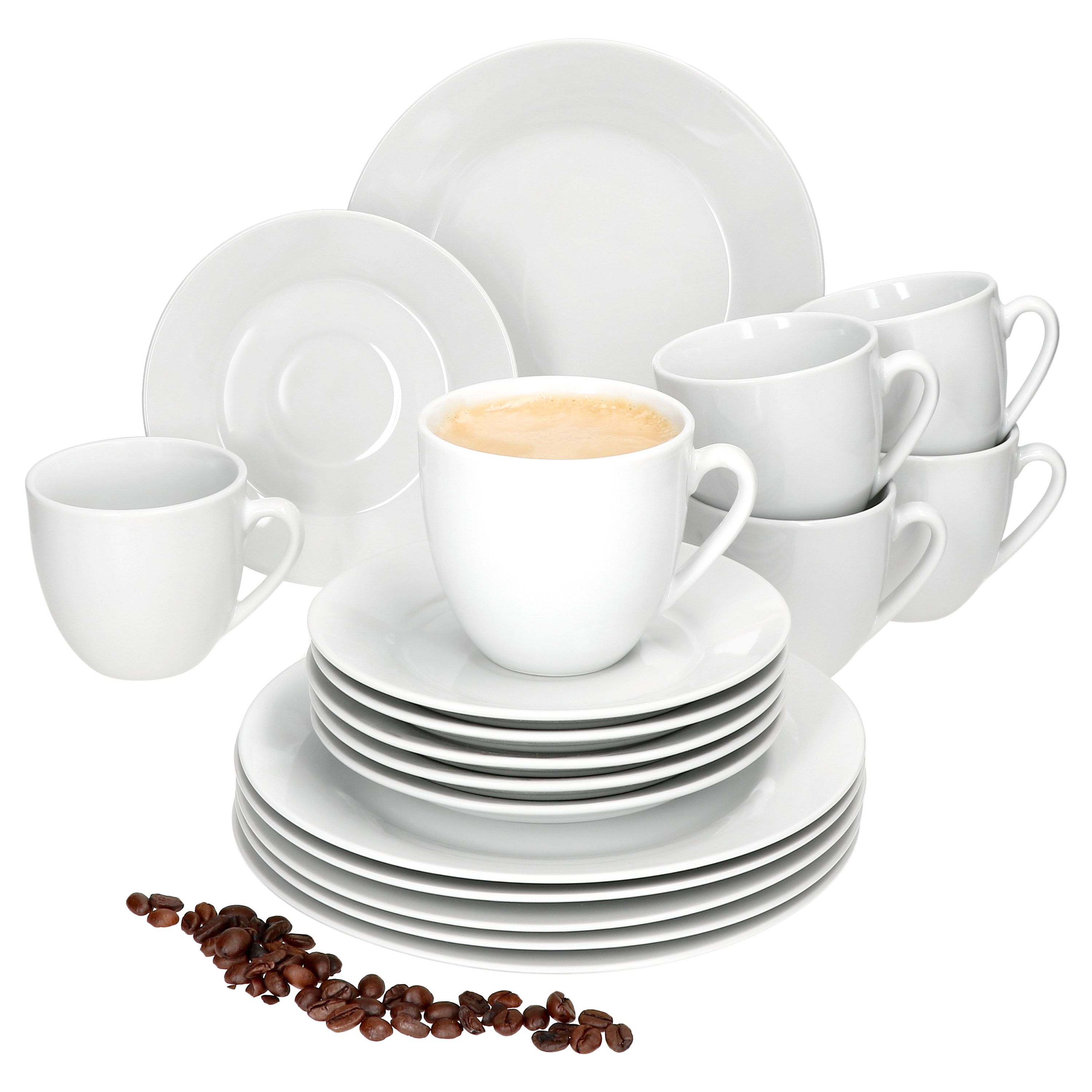 18tlg Kaffeeservice Tommy weiß Porzellan 6 Personen Tassen Untertassen Teller