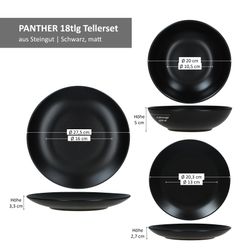 06-MamboCat-Panther-18tlg-Tellerset-Bemassung.jpg 18tlg Tellerset Panther matt schwarz für 6 Personen aus Steingut – AS.18.F.01892_Bild_6