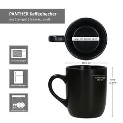 06-MamboCat-Panther-Kaffeebecher-Bemassung.jpg 6er Set Panther Kaffeebecher mit Henkel 340ml matt schwarz aus Steingut – AS.MG.F.01896_Bild_6