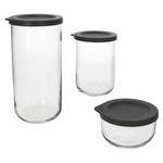 3tlg Set BOHO Vorratsdosen Anthrazit aus Glas & Kunststoff _Bild_3