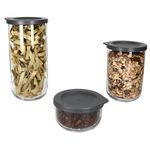 3tlg Set BOHO Vorratsdosen Anthrazit aus Glas & Kunststoff _Bild_4