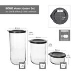 3tlg Set BOHO Vorratsdosen Anthrazit aus Glas & Kunststoff _Bild_6
