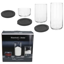 05-814446-Ritzenhoff-und-Breker-Boho-Vorratsdosen-3tlg-aus-Glas-mit-Karton.jpg 3tlg Set BOHO Vorratsdosen Anthrazit aus Glas & Kunststoff _Bild_5