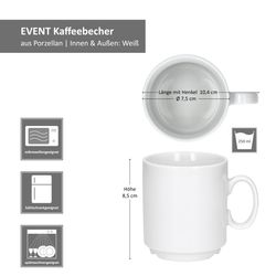 06-MamboCat-Event-Kaffeebecher-Bemassung.jpg 12er Set EVENT stapelbare Kaffeebecher weiß Porzellan 250 ml_Bild_6