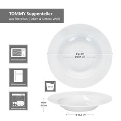 06-MamboCat-Thommy-Suppenteller-23cm-Bemassung.jpg 6er Set TOMMY Suppenteller weiß Porzellan _Bild_6
