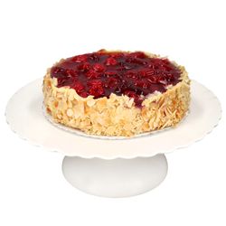 01-695-33-MamboCat-Maestro-Tortenplatte-auf-Fuss-30cm-Himbeerkuchen-schraeg.jpg Gloria Weiß Tortenplatte mit Fuß Ø30cm aus Keramik – 965/30_Bild_1