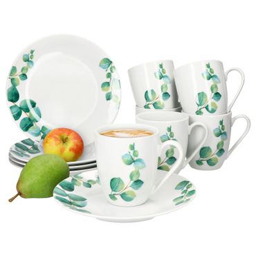 12tlg Frühstücksset Eukalyptus aus Porzellan für 6 Personen_Bild_1