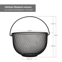 06-457-120-Justus-Brenger-Justinus-LifeStyle-Obstkorb-schwarz-Bemassung.jpg Justinus LifeStyle Obstkorb Ø 30cm schwarz mit Henkel - 457-120_Bild_6