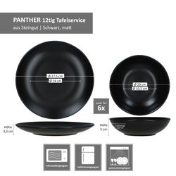06-MamboCat-Panther-12tlg-Tafelservice-Bemassung.jpg 12tlg Tafelservice Panther matt schwarz für 6 Personen aus Steingut – 161947 + 161948_Bild_6