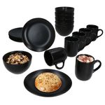 18tlg Frühstücksset Panther matt schwarz für 6 Personen aus Steingut - 161949 + 161950 + 161953_Bild_1