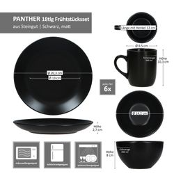 06-MamboCat-Panther-18tlg-Fruehstuecksset-Bemassung.jpg 18tlg Frühstücksset Panther matt schwarz für 6 Personen aus Steingut - 161949 + 161950 + 161953_Bild_7