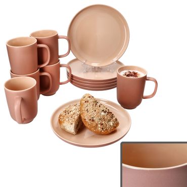 12tlg Frühstücksset Jasper Puder für 6 Personen aus Steingut - 6x 414448 + 6x 414509_Bild_1