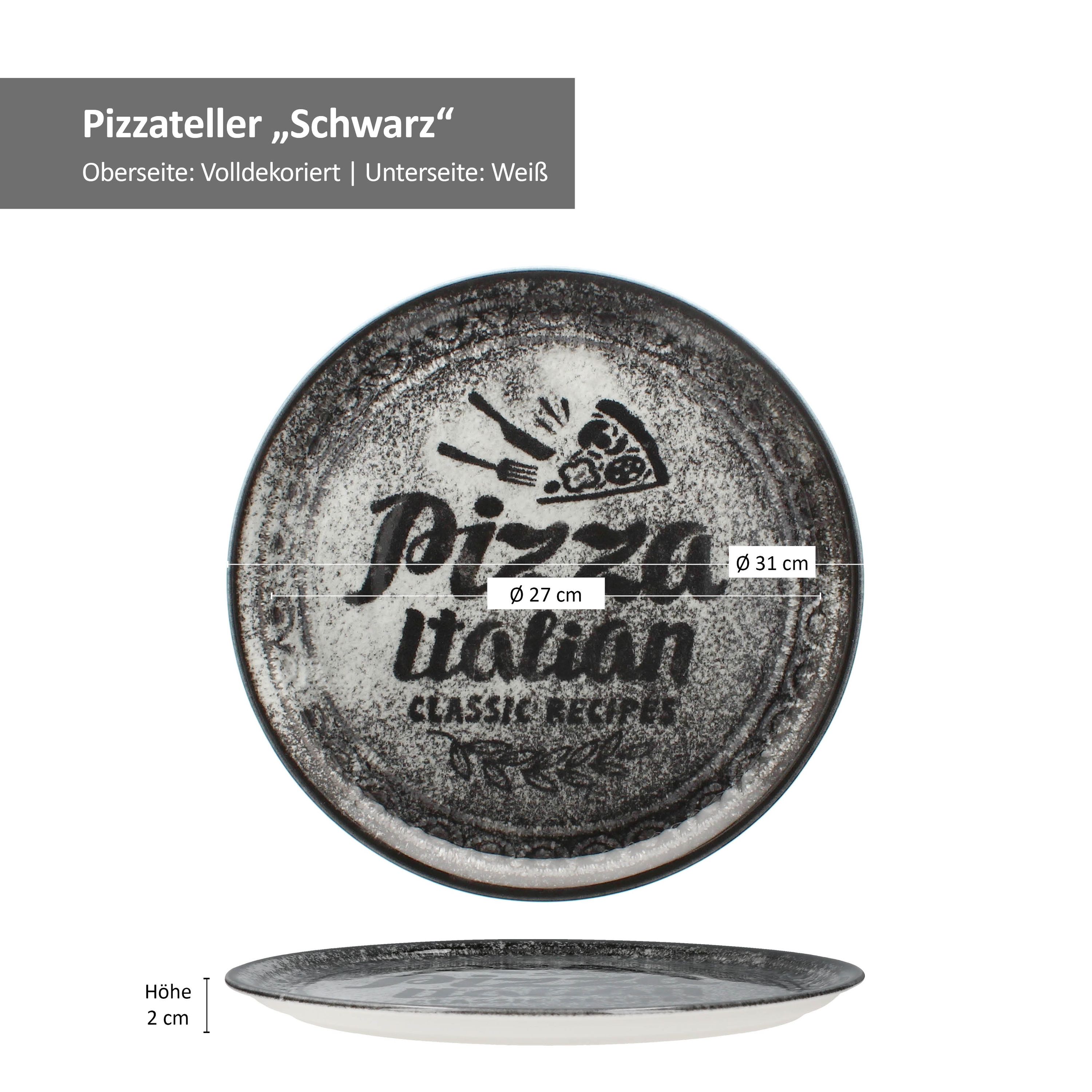 4er Set Pizzateller ROT & SCHWARZ 31cm - 2x ZREC02 & 2x ZREC04