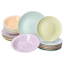 01-24327144-HIT-Pastello-18tlg-Tellerset-Stapel.jpg 18tlg Tellerset PASTELLO bunt für 6 Personen aus Steingut - 24327144_Bild_1