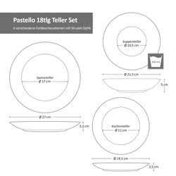 06-24327144-HIT-Pastello-18tlg-Tellerset-Bemassung.jpg 18tlg Tellerset PASTELLO bunt für 6 Personen aus Steingut - 24327144_Bild_8